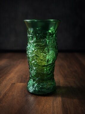 Vintage EO Brody Emerald Green Textured Glass Vase Mid Century Modern